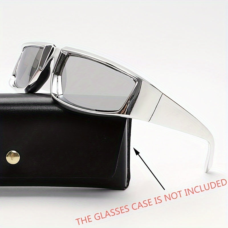 Sunglasses Y2K Futuristic Wrap Sunglasses with Polygonal Silver Mirror Lens and Cyber-Tech Styling for Festivals