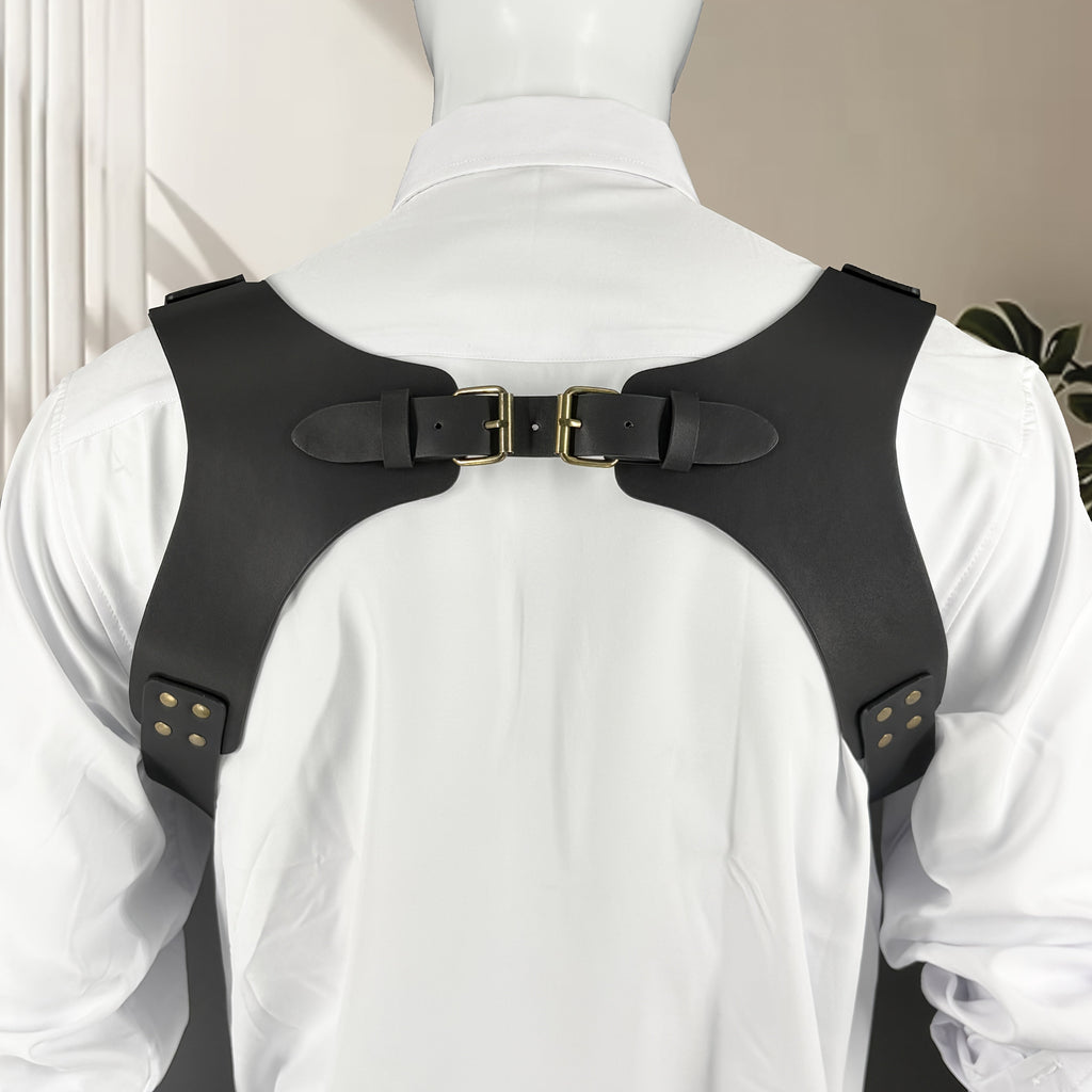 Faux Leather Harness Suspenders with Adjustable Side Hooks and Black, Coffee or Red Brown Options