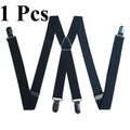 Black X-Back Suspenders for Trousers with Four Metal Clips, Adjustable Straps and One-Piece Selection