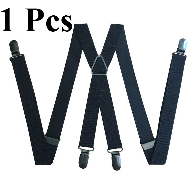 Black X-Back Suspenders for Trousers with Four Metal Clips, Adjustable Straps and One-Piece Selection