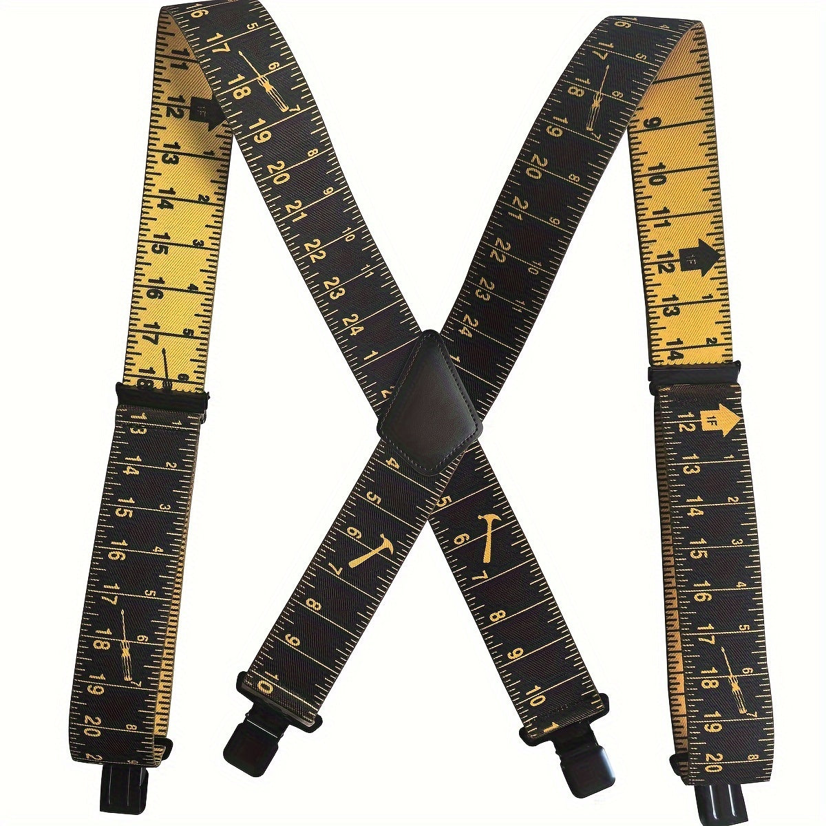 Measuring Tape Print X-Back Suspenders with 2-Inch Straps, Four Clips and Black or Yellow Options