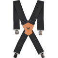 Black X-Back Work Suspenders with 2-Inch Adjustable Straps, Four Metal Clips and Leather Center Patch