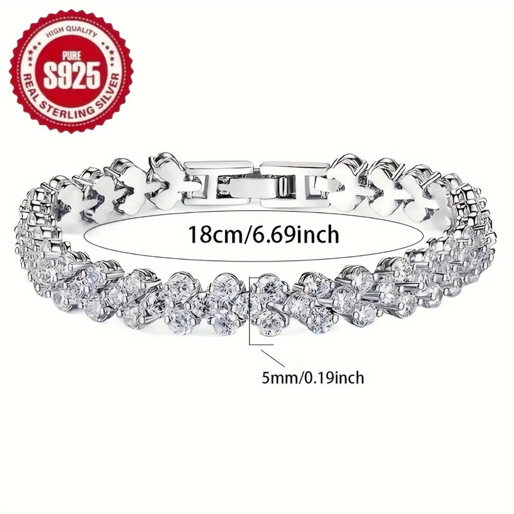 Tennis Bracelet - 925 Sterling Silver Set Women S925 CZ Retro Charm Set 2 Piece Zirconia - product detail view 5