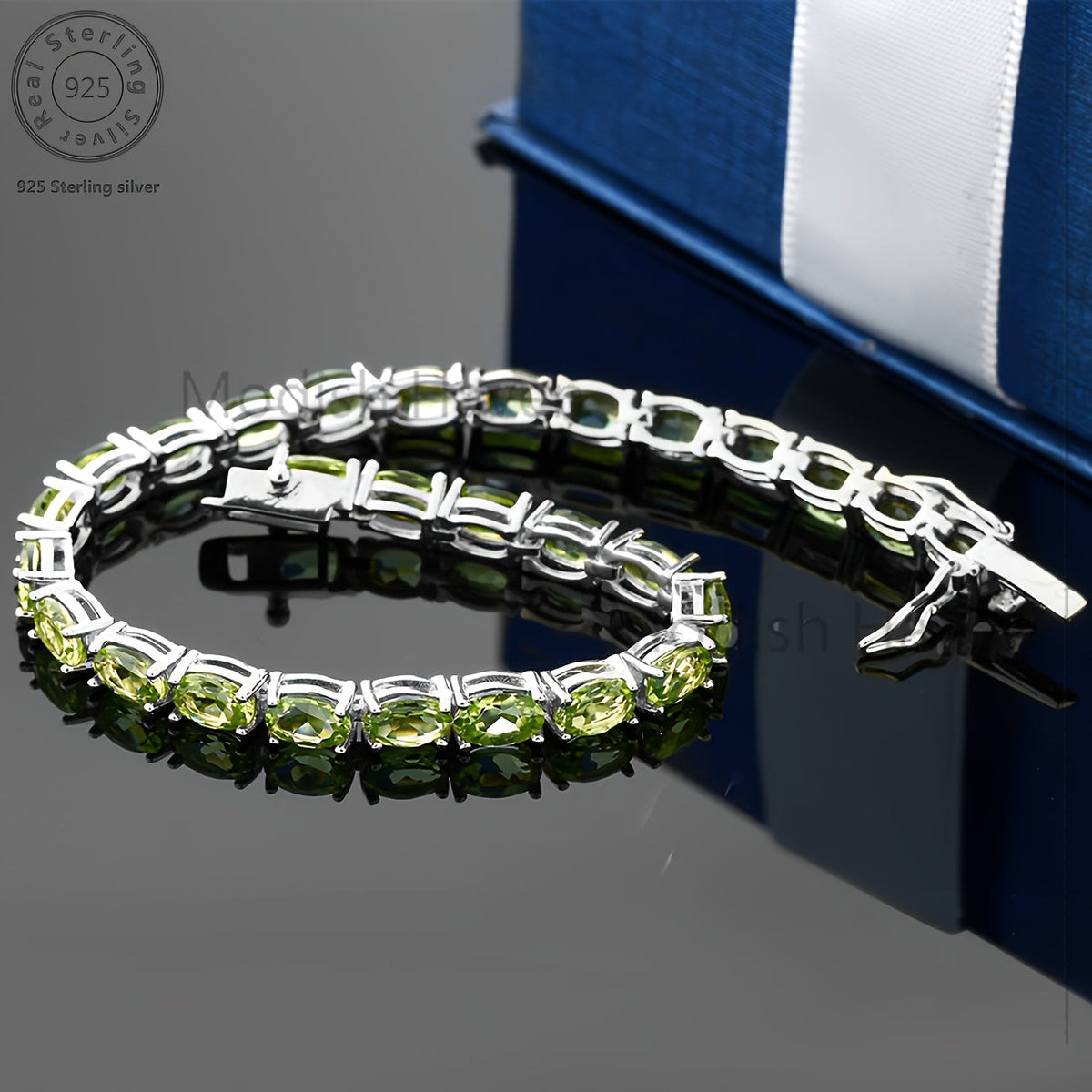 Bracelet, Green Tennis-Link Design with Peridot-Color Cubic Zirconia Look and S925-Stamped Setting