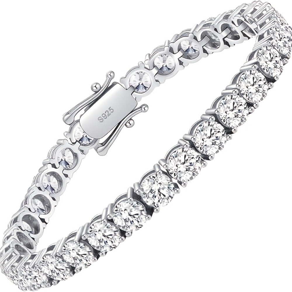 Round-Stone Tennis Bracelet with 925 Silver-Plated Setting for Women and Men in Everyday or Occasion Looks