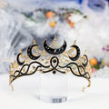 Crescent Moon Crown Tiara with Star Details in Four Black and Gold Accessory Set Options for Costume Styling