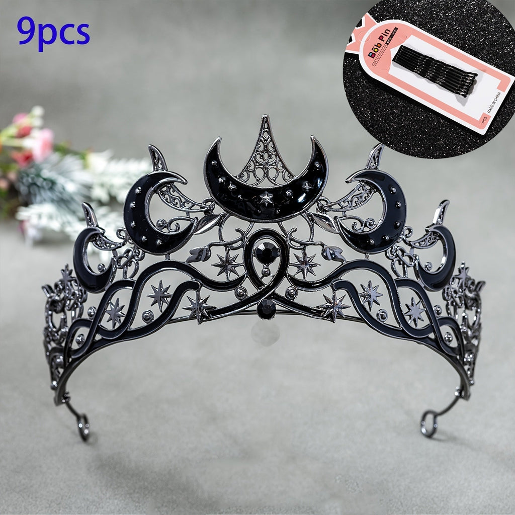 Tiara Crown - Crescent Moon Gothic Black Star Dark Aesthetic Headband for Women Men - product detail view 17