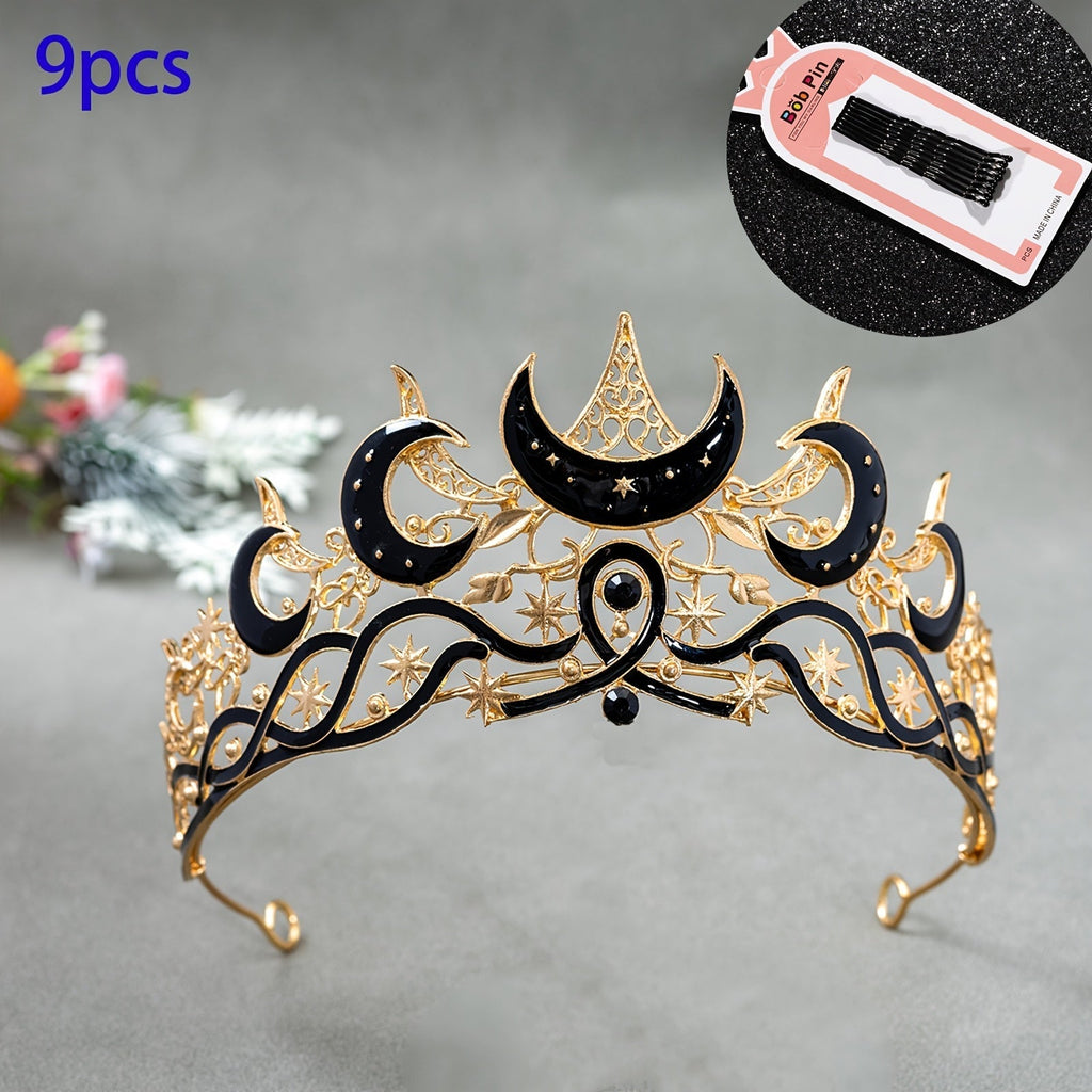 Tiara Crown - Crescent Moon Gothic Black Star Dark Aesthetic Headband for Women Men - product detail view 18