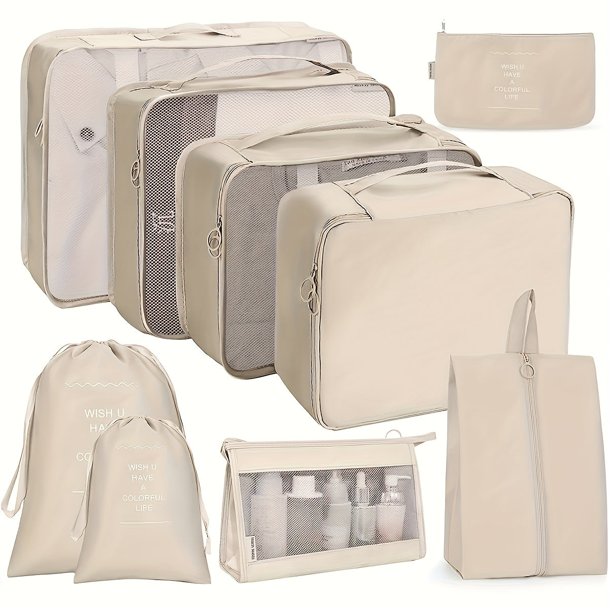 9-Piece Packing Organizer Set with Shoe, Laundry and Cosmetic Pouches in Five Color Options