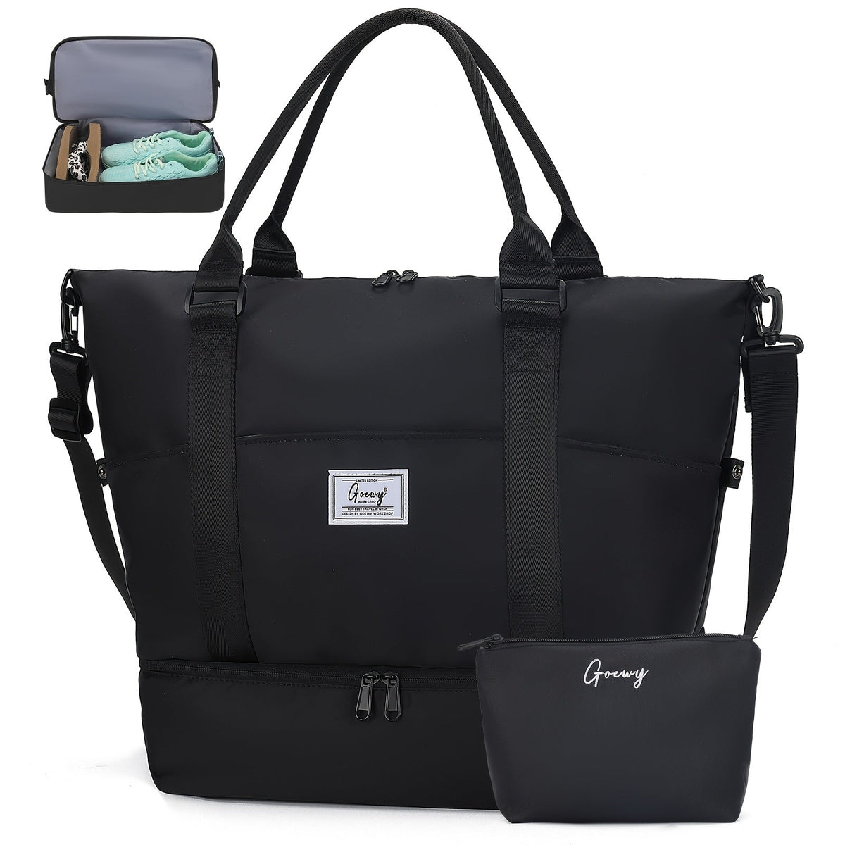 2-Piece Weekender Bag Set with Shoe Compartment, Nine Pockets and Three Color Options for Travel