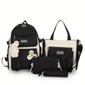 Travel Backpack 4-Piece Canvas Set with Zipper Closures and Coordinated Bags in Four Colors