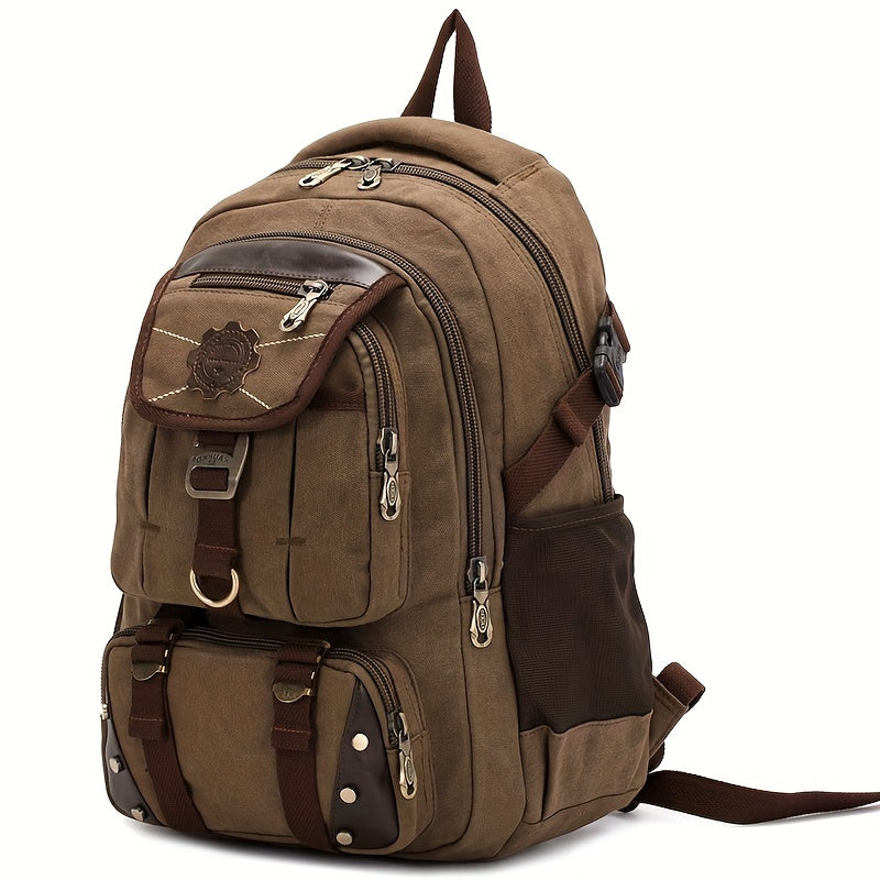 Travel Backpack Canvas Large-Capacity Outdoor Daypack in Khaki, Army Green or Black for Hiking and Camping