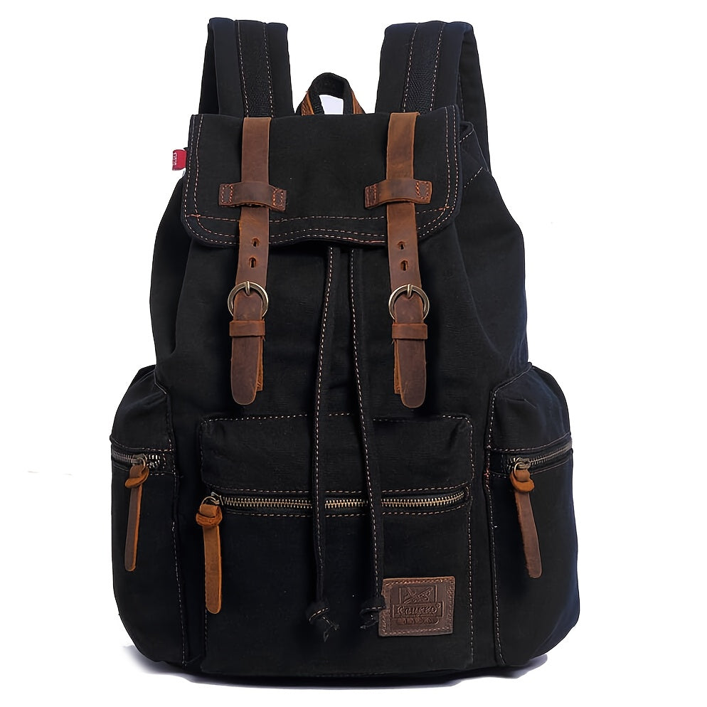 Travel Backpack Canvas Multi-Pocket Design with Leather Lace Details in Three Colors with Item-Specific Color, Compartment and Carry Choices
