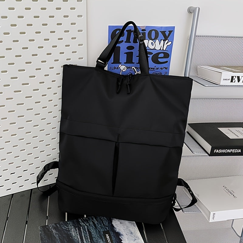 Travel Backpack Convertible Polyester-Lined Zipper Tote in Black or Green for Work and Daily Use