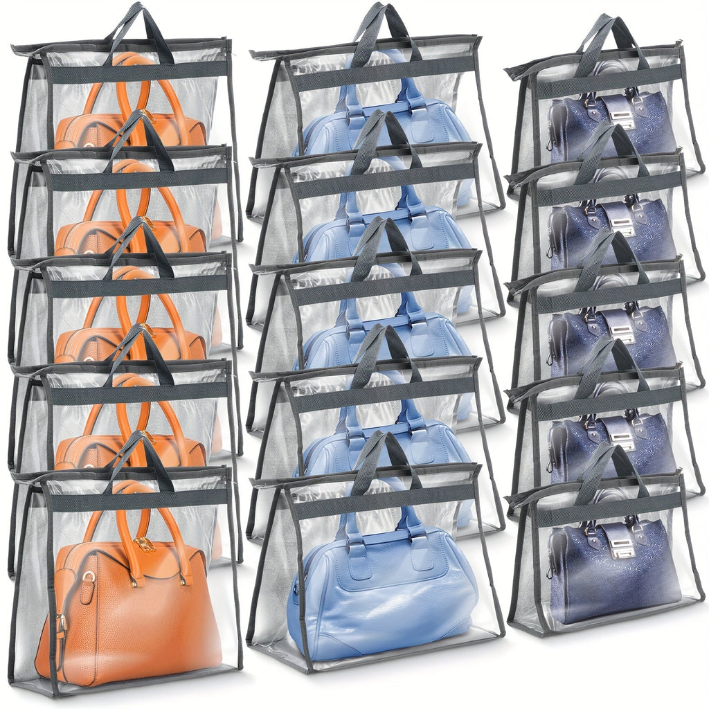 Travel Organizer Bag 15-Pack Clear Handbag Covers with Carry Handles, Zippers and Three Sizes