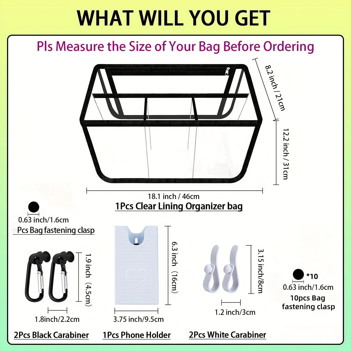 Travel Organizer Bag 6-Piece Clear XL Tote Insert with Dividers, Phone Holder and Key Holder