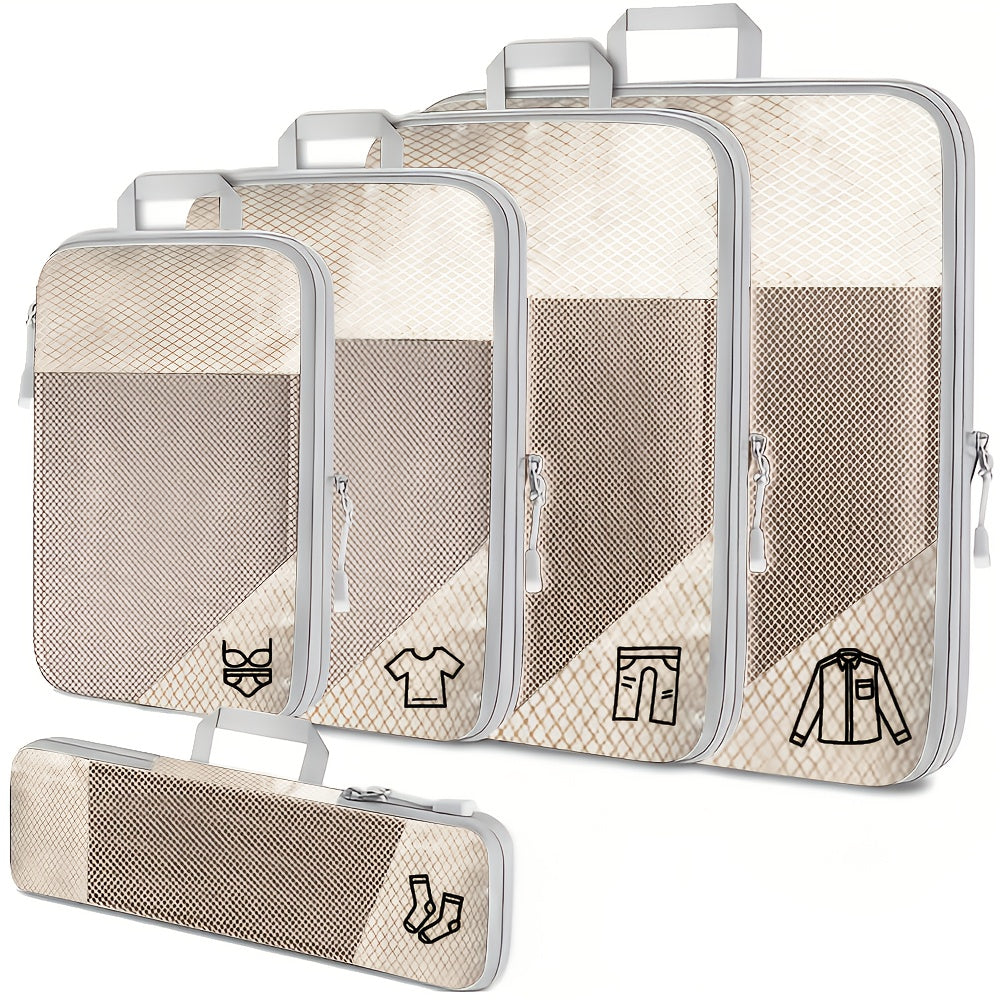 Packing Organizer 5-Piece Compression Cube Set in Lightweight Nylon/Polyester for Suitcases and Carry-Ons