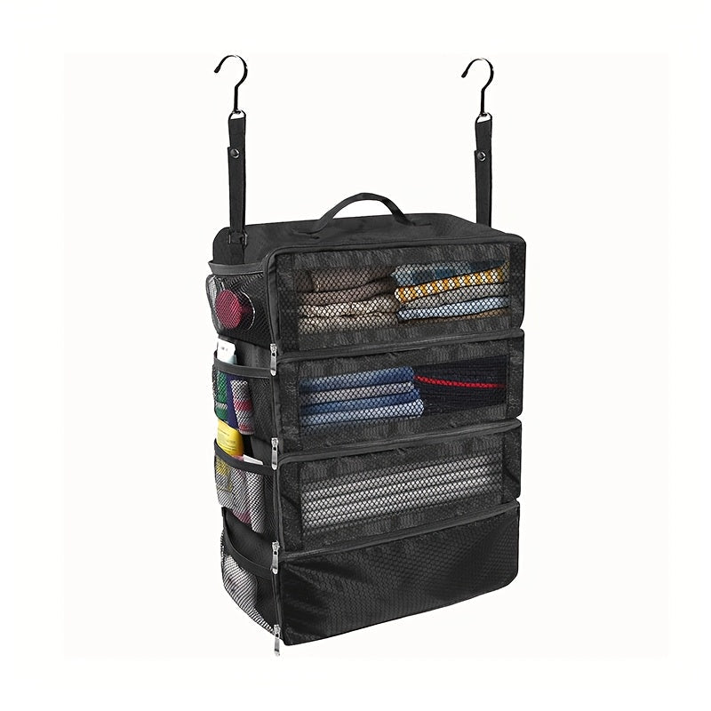 Travel Organizer Bag Four-Layer Hanging Organizer with Dual Hooks, Multiple Pockets and Foldable Design