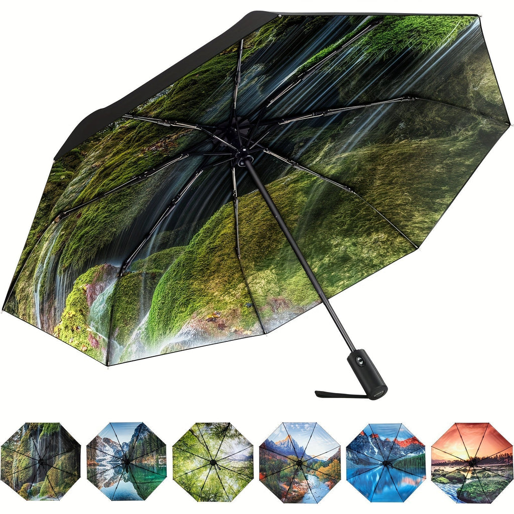 Travel Umbrella Automatic 8-Rib Model with Two-Layer 210T Pongee and Seven Pattern Options