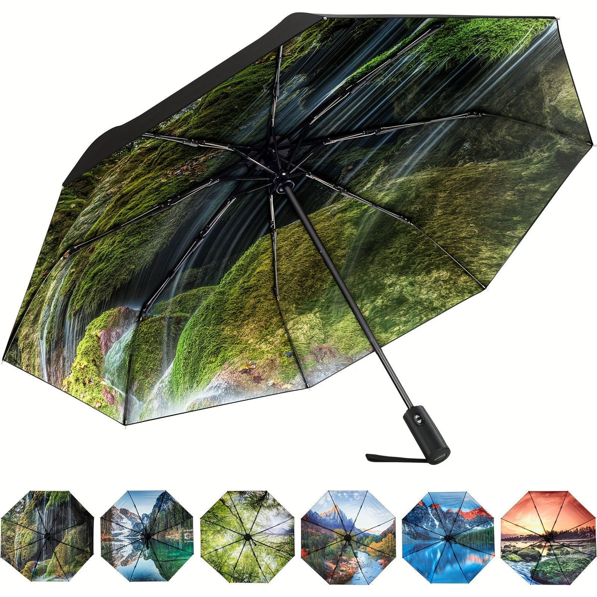 Travel Umbrella Automatic 8-Rib Model with Two-Layer 210T Pongee and Seven Pattern Options