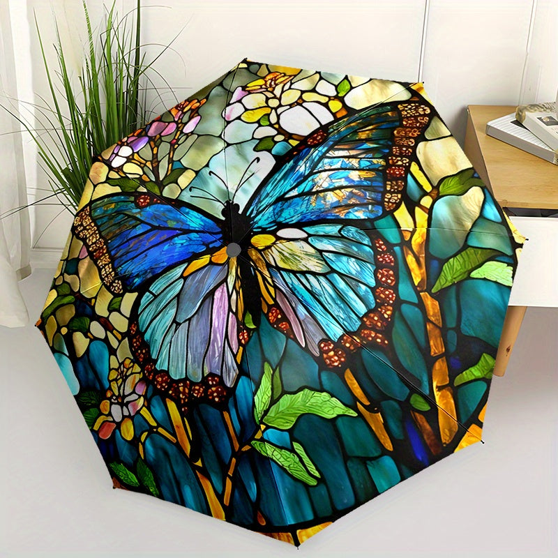 Travel Umbrella Butterfly and Floral Print Model with 8-Rib Frame and One-Touch Automatic Operation
