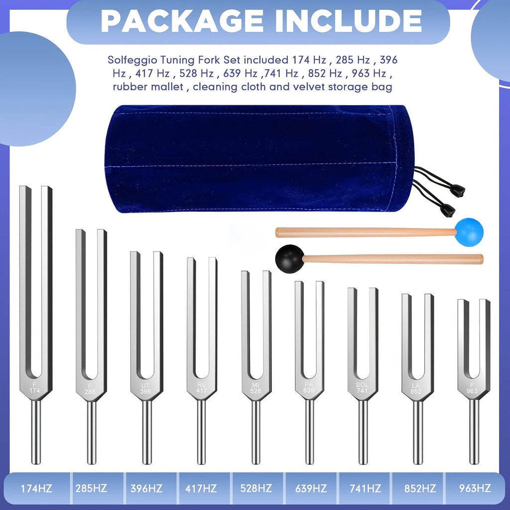 Tuning Fork Set, 9pcs, 174Hz, Forks, Set-with for Pitch Reference