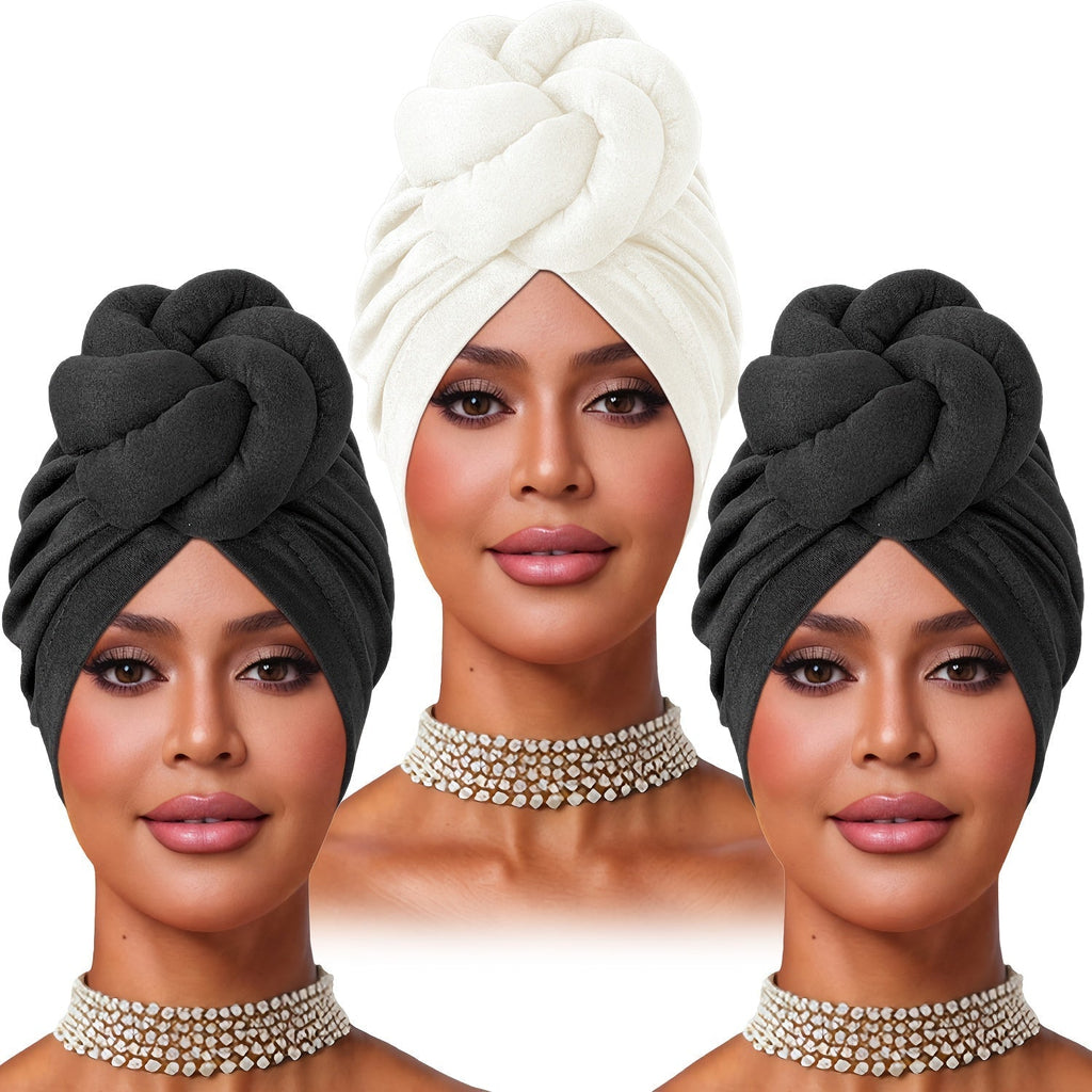 Turban Hat - Pre-tied 4pcs Set - Knotted Headscarf Floral Print Stretch Hair Cap for - product detail view 13