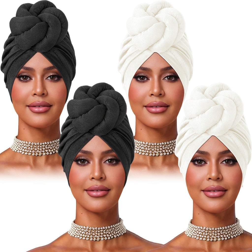 Turban Hat - Pre-tied 4pcs Set - Knotted Headscarf Floral Print Stretch Hair Cap for - product detail view 20