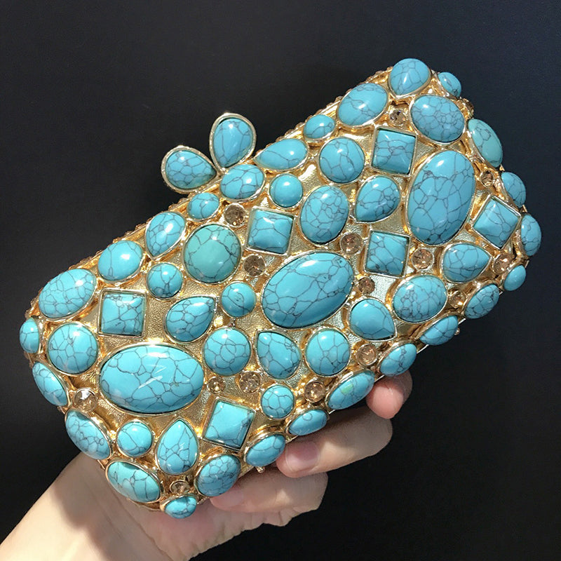 Agate Stone Evening Clutch Rhinestone Gemstone Bag Wedding Party