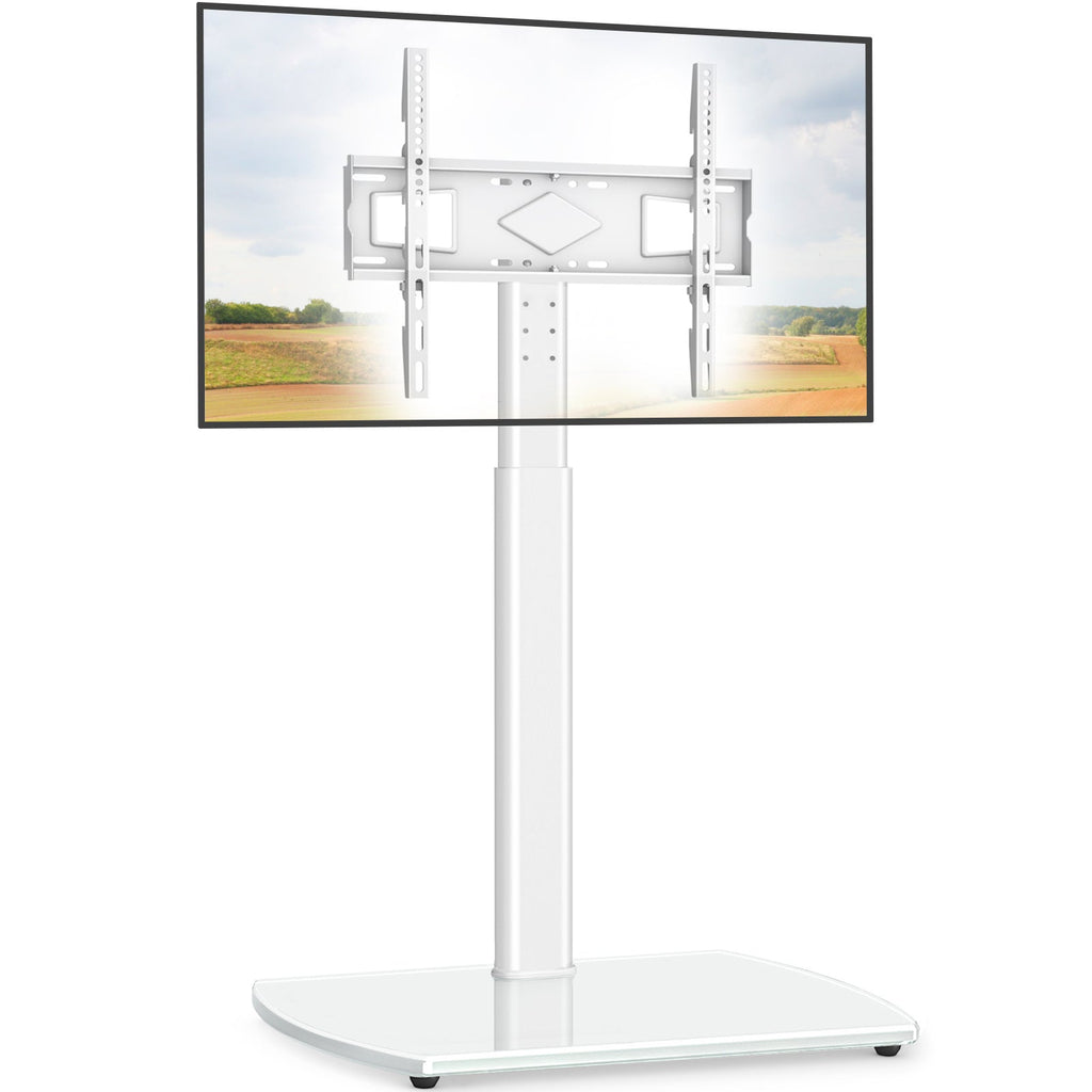 TV Stand Floor Pedestal for 32 to 65-Inch Screens with 30-Degree Swivel and Tempered Glass Base