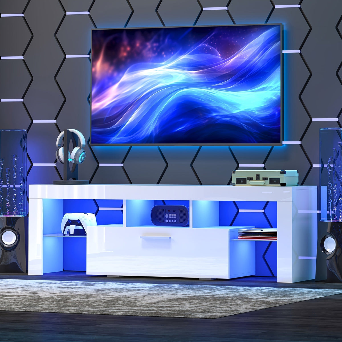 TV Stands And Entertainment Centers with LED Lighting for Living Room