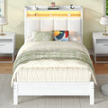 Bed Frame Upholstered Platform with Headboard Shelves, LED Lighting and Built-In USB Charging Ports