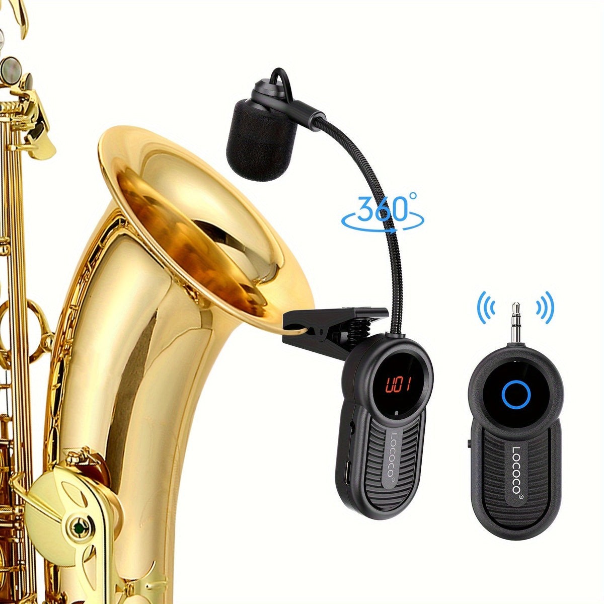 UHF Wireless Instrument Microphone for Saxophone, Brass and Winds