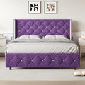 Bed Frame Upholstered Platform with Diamond-Tufted Wingback Headboard and Six Color Options