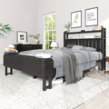Bed Frame Upholstered Metal Platform with Starry-Sky LED Headboard and Built-In Ottoman Foot Storage