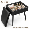 Upholstered Metal Vanity Stool with Hidden Storage for Entryway