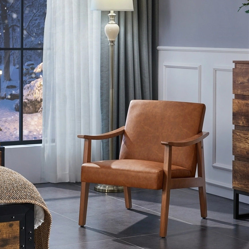 Upholstered Solid Wood Armchair with Armrests and Padded Seat for Living Room