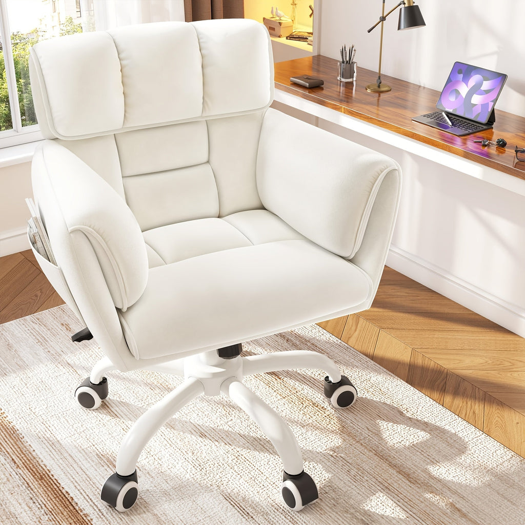 Upholstered Vanity Chair with Adjustable Height and Rolling Wheels