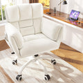 Upholstered Vanity Chair with Adjustable Height and Rolling Wheels