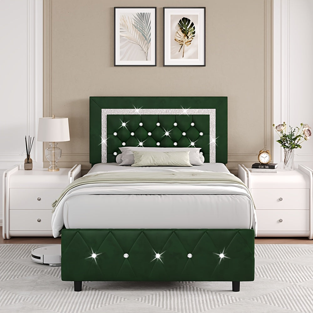Bed Frame shown in the Green, Twin option