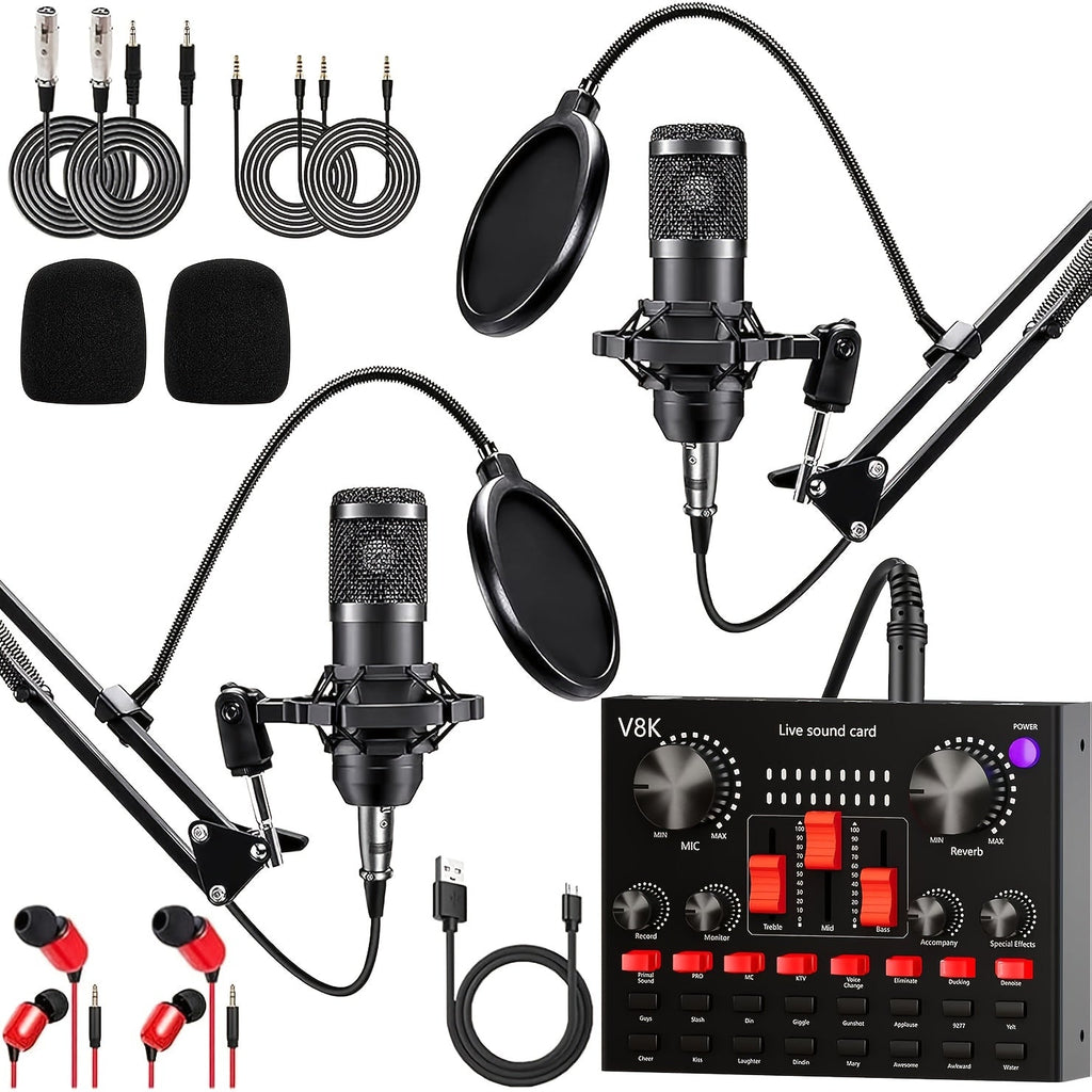 USB Audio Interface Three-Configuration Podcast Mixer Bundle with Microphone, Boom Arm and Accessory Options