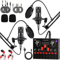 USB Audio Interface Three-Configuration Podcast Mixer Bundle with Microphone, Boom Arm and Accessory Options