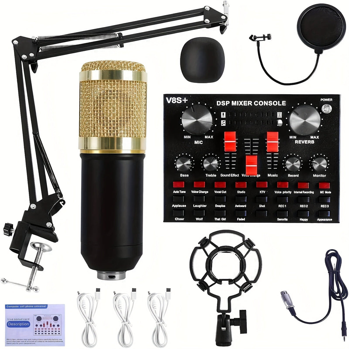 USB Audio Interface Five-Configuration Podcast Mixer and Microphone Set with USB-C and Wireless Options