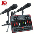 USB Audio Interface Dual-Microphone Podcast Mixer Kit with USB Charging and Adjustable Boom Arms
