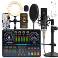 USB Audio Interface Two-Option Wireless Podcast Mixer Kit with Rotatable Phone Clip and Microphone Accessories