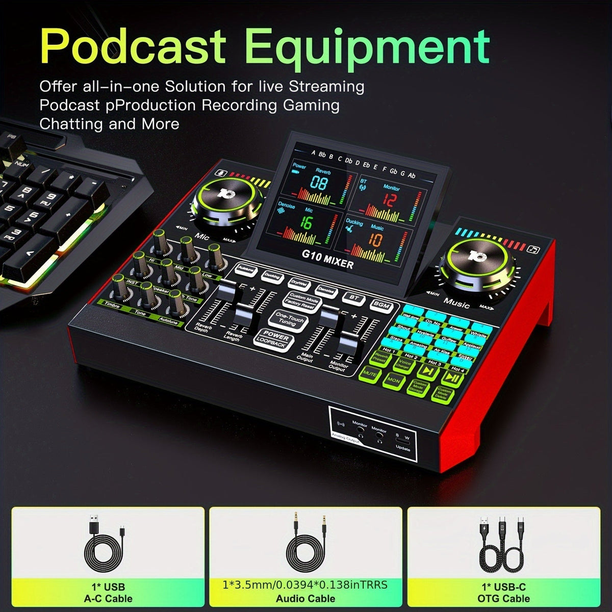USB Audio Interface Tenlamp Podcast Mixer Bundle with Condenser Microphone, Boom Arm and TP-G1 Selection