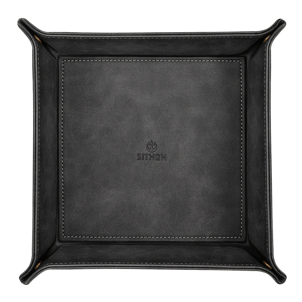 Valet Tray – PU Leather Desktop Organizer Catchall – Bedside Nightstand Caddy for Keys, Phone, Wallet, Coins