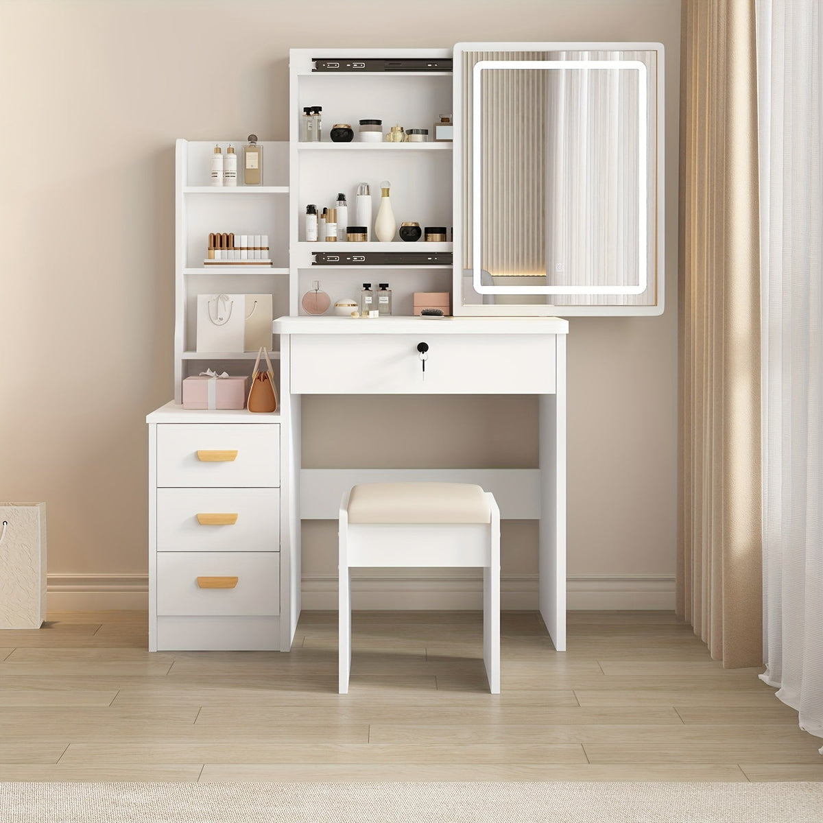 Vanity Tables with Storage Drawers and LED Lighting for Bedroom
