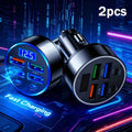 6-in-1 Car Charger 2-Pack with Ambient Light & Voltage Display, Dual PD Fast Charge + QC3.0 + 4 USB Ports Matte Finish