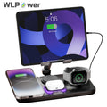 Wireless Charging Station, WLP Power 6-in-1 15W Dock with Clock, Atmosphere Light and Four-Device Layout